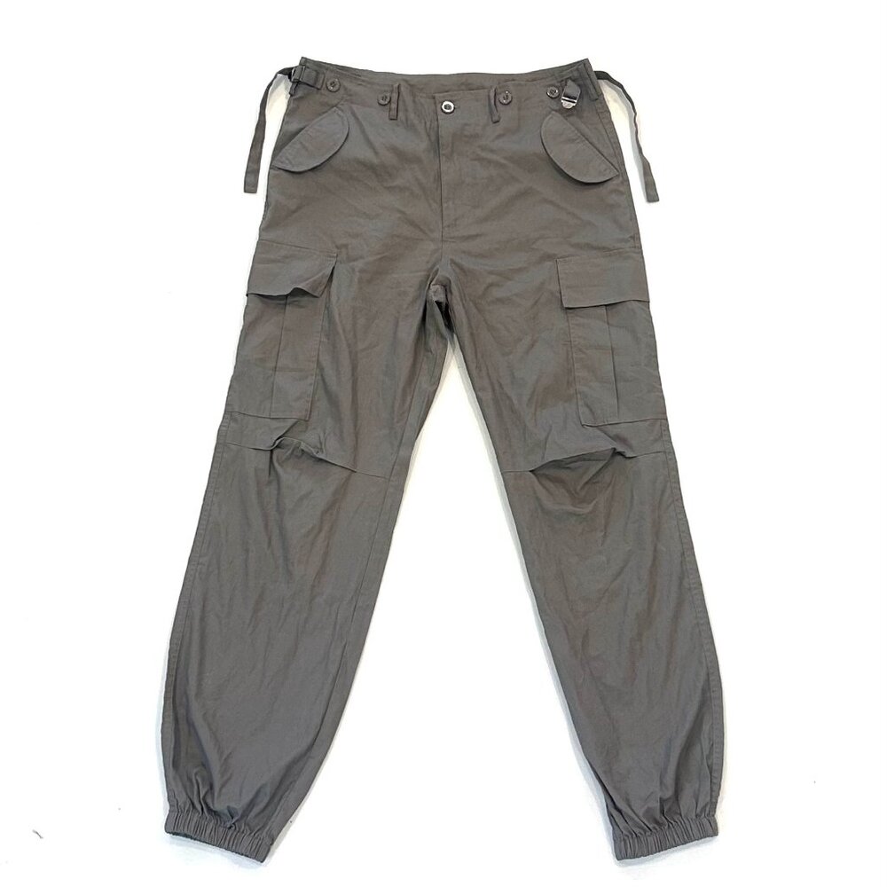 grey cargo pants w/ fitted hems + built in belt